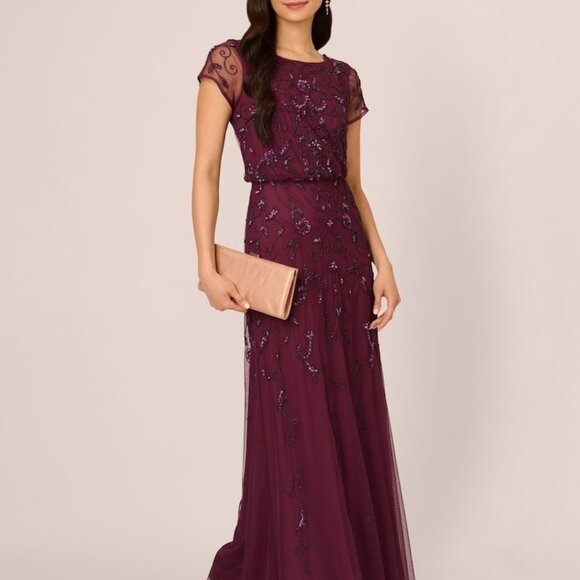 Adrianna Papell Sequined-Mesh Evening Gown Cassis Plus Size 14W - Picture 3 of 7